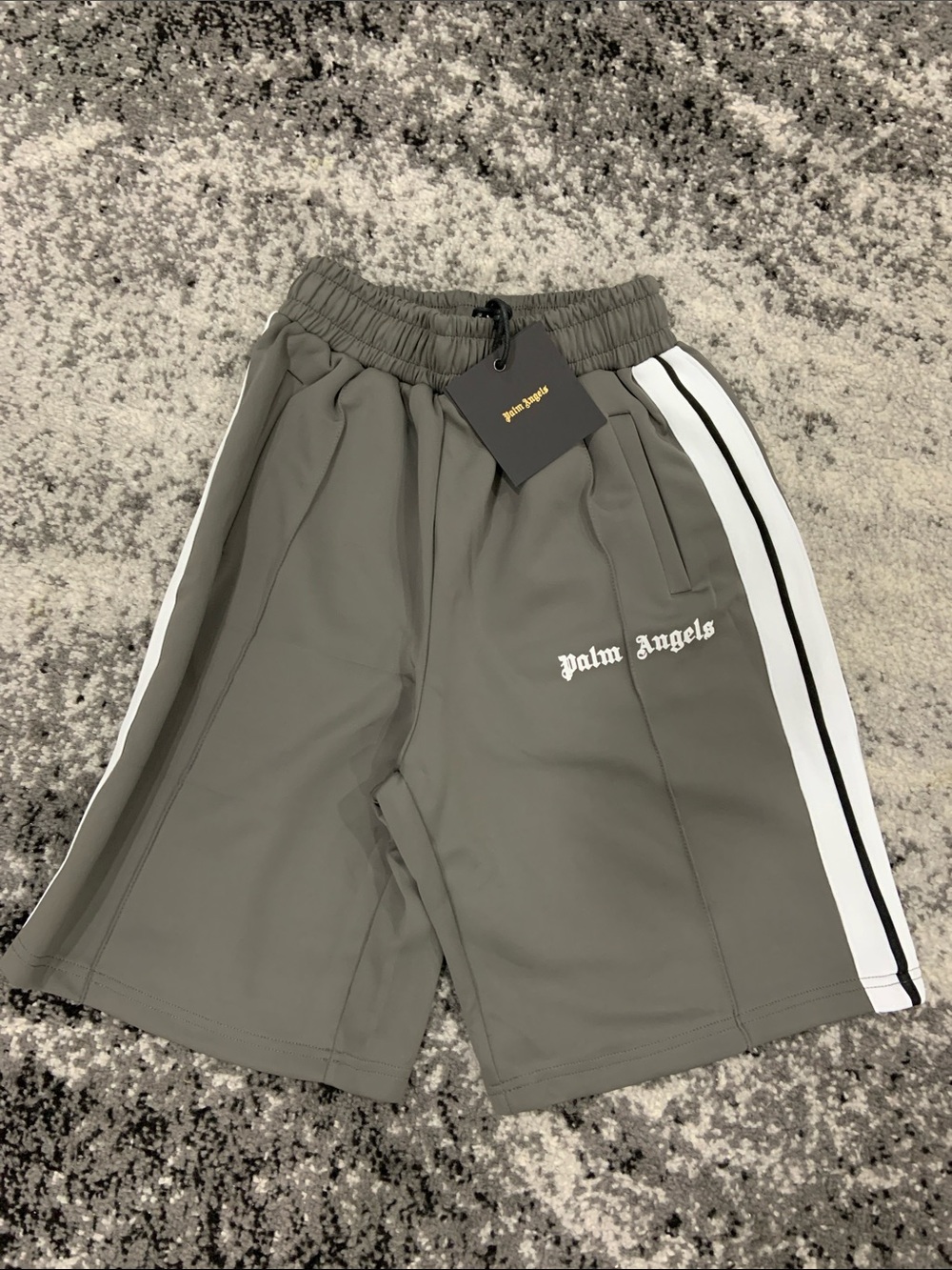 Palm Angels Classic Logo Striped Track Shorts Grey Mens Size S, M, L